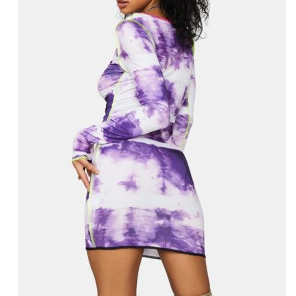 Color-block tie dye bodycon dress purple & white Stretch MED - Picture 2 of 15